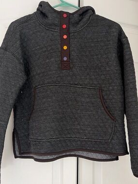 Marine Layer Dark Charcoal Quilted Hoodie with Colorful Button Placket